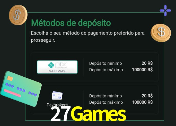 O cassino 27Games oferece uma grande variedade de métodos de pagamento